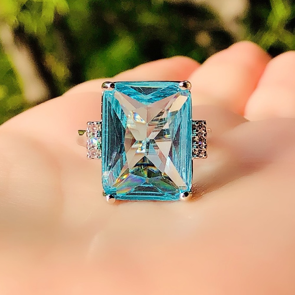 NEW Aquamarine Sterling Silver Ring - Picture 2 of 7